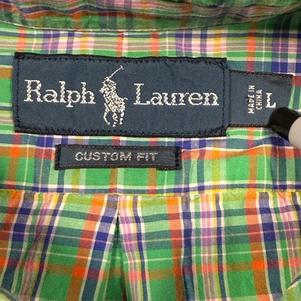 Vintage Polo Ralph Lauren Button Down Shirt Mens‎ L Green Plaid Custom Fit Pony